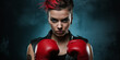 © ivona - Young woman in red punk clothes and red boxing gloves.