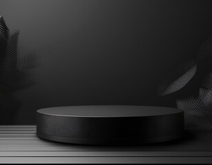 Fototapete - black podium on dark background showcase minimal pedestal cosmetic backdrop for product presentation 3d rendering