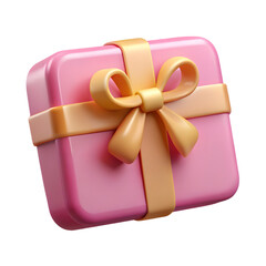 Poster - Stylish Pink Gift Box with Gold Ribbon Isolated Present Package Celebration Surprise