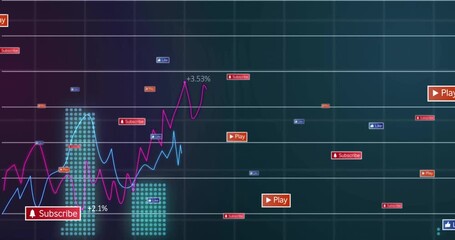 Poster - Opening teal grid starting engagement icons drifting, line graphs tracing and bars pulsing trends
