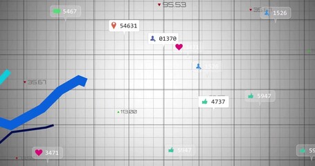 Poster - Grid opening starting label appearing with icons, three trend lines sliding upward updating metrics