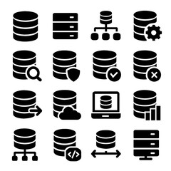 Poster - A comprehensive collection of database icons representing data management, storage solutions, and system architecture for tech professionals and developers