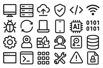 Poster - A comprehensive collection of technology icons representing cloud computing, cybersecurity, data management, and software development elements