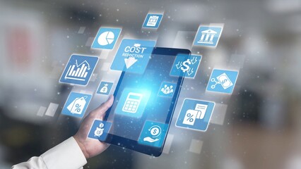 Poster - Cost reduction and cost saving through digital transformation, business cost optimization, operational cost reduction, financial savings, and resource efficiency strategies for business success. Spire