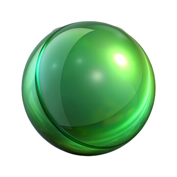 Emerald Green Glossy Sphere 3D Render with Subtle Groove on Transparent Backdrop