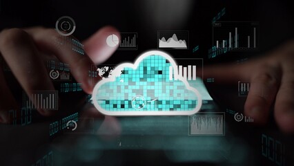 Poster - Cloud computing, cloud strategy, and cloud technology transforming digital infrastructure with scalable services, secure data storage, and cloud-based digital business solutions. Thunk