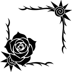 Poster - Elegant rose corner design element with thorns for invitations and creative projects, a floral flourish for design overlays