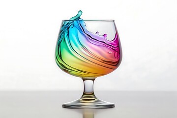 Poster - A glass of liquid creates a dynamic splash with a vibrant rainbow of colors in studio
