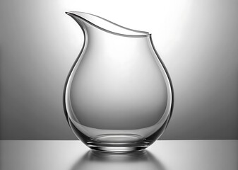 Poster - A sleek clear glass pitcher with a curved spout isolated on white background