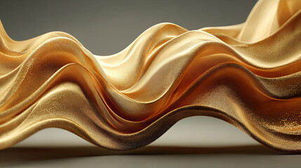 Poster - Soft golden fabric with smooth flowing curves and elegant texture on plain background, creating warm and luxurious feel