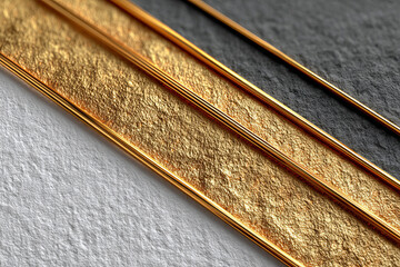Poster - Golden textured lines with black and white rough surfaces create luxurious and elegant abstract background design