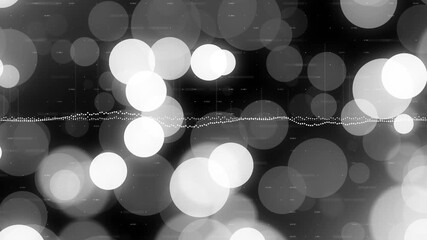 Poster - Opening on black canvas, bokeh circles drifting while dotted waveform undulating visualizing audio