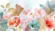 © Johannes - Flower watercolor art background vector. Wallpaper design with floral paint brush line art. leaves and flowers nature design for cover, wall art, invitation, fabric, poster, canvas print., no logos,