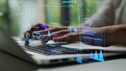 Fototapete - Data analytics and big data strategy for real-time analytics, predictive data modeling, business intelligence analytics, and data-driven decision-making in modern digital businesses. Thunk
