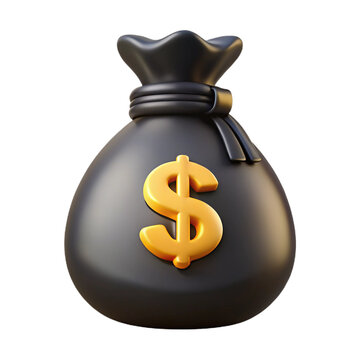 A realistic 3d rendered black money bag with a golden dollar sign