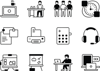 Poster - Collection of business and office icons in a doodle style