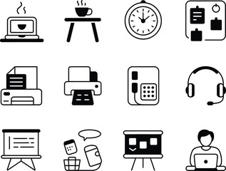 Fototapete - Collection of office and business icons in a doodle style