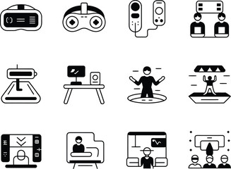 Poster - Collection of modern technology and virtual reality icons in a doodle style