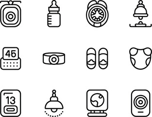 Fototapete - Collection of simple line art icons representing everyday objects and technology