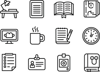 Fototapete - Collection of hand drawn office and study icons in a grid layout