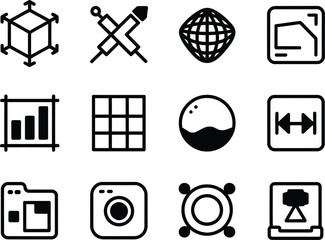 Fototapete - Collection of twelve modern flat design icons representing various digital and creative concepts