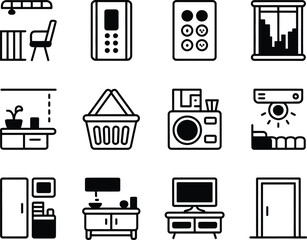 Poster - Collection of home and office icons representing furniture and appliances
