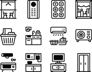 Poster - Collection of modern home appliance and furniture icons in a clean line art style
