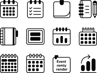 Fototapete - Collection of simple black and white icons representing planning and organization