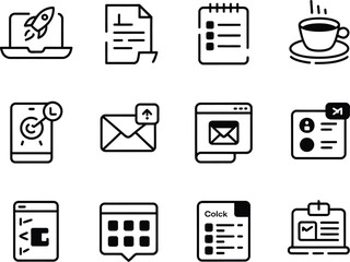 Poster - Collection of modern business and technology icons with a hand drawn style