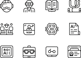 Fototapete - Collection of stylized hand drawn icons representing technology education and science concepts