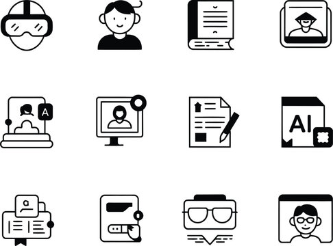 Collection of hand drawn icons representing education technology and digital learning