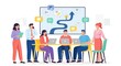 © NURUNNAHAR - A diverse team of professionals collaborates around a table while a presentation displays business growth strategy on a large