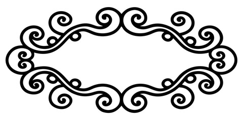 Fototapete - Elegant black ornate frame design with swirling decorative elements for classic invitations or vintage documents