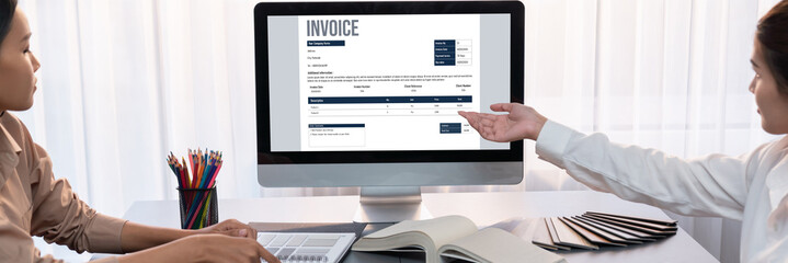 Poster - Invoice on computer screen from accounting application. Computer program for financial and budget of corporate business. brisk.