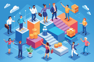 Poster - Business professionals collaborating in a creative workspace to develop ideas and products
