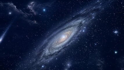 Wall Mural - Vast galaxy with swirling spiral arms and bright stars, set against a deep blue cosmic background, showcasing the beauty and mystery of the universe in stunning detail