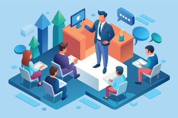 Poster - Professional presentation in a modern conference room with a speaker and engaged audience during a training session