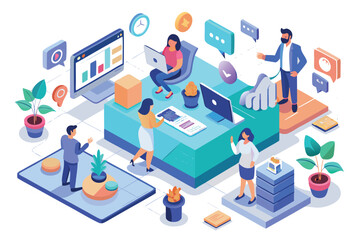 Poster - Team collaboration in a modern office environment with digital tools and structures