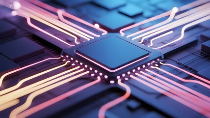 Aufkleber - Abstract Technology Concept Close up of a Modern Microchip with Glowing Connections Representing Artificial Intelligence and Data Transfer