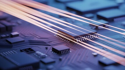 Aufkleber - Futuristic Circuit Board with Glowing Data Streams Representing High Technology Artificial Intelligence and Data Processing in the Digital Age