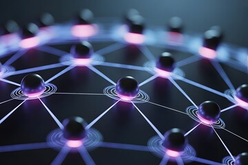 Poster - Abstract Network with Glowing Spheres and Interconnecting Lines Representing Connectivity Communication and Data Transfer in a Modern Technological World