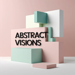 Fototapete - Geometric shapes in pastel colors arranged in an interesting composition with text overlaying the scene