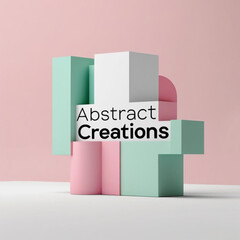 Aufkleber - Geometric composition with pastel hues featuring cubes cylinders and semi circles against a soft backdrop