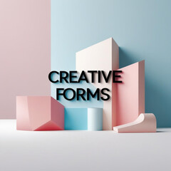 Fototapete - Geometric composition featuring pastel hues and diverse shapes arranged in an elegant, modern display setting