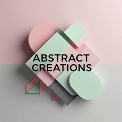 Fototapete - Geometric composition with pastel shapes including circles and squares on a two tone presentation surface