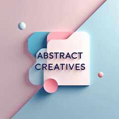 Aufkleber - Pastel toned geometric shapes and spheres floating on a split pastel pink and pastel blue surface design