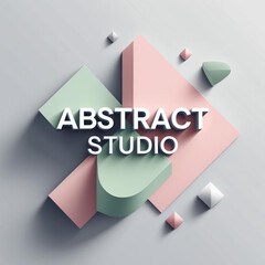 Fototapete - Geometric composition featuring pastel colored shapes with soft shadows on a neutral colored surface design