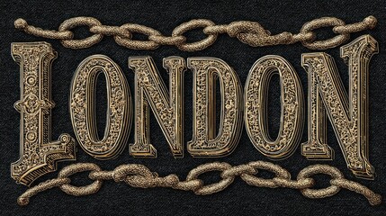 Poster - London slogan with chain lace illustration, no logos, no brands