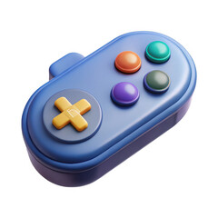 Poster - 3d rendered blue video game controller with colorful buttons isolated on transparent background