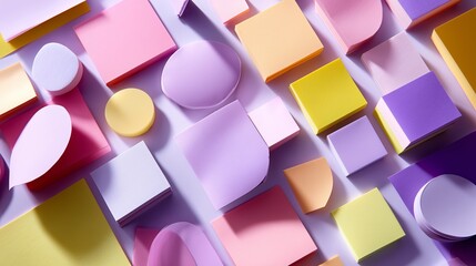 Poster - Colorful geometric shapes arranged artistically on a surface with a blend of pastel colors